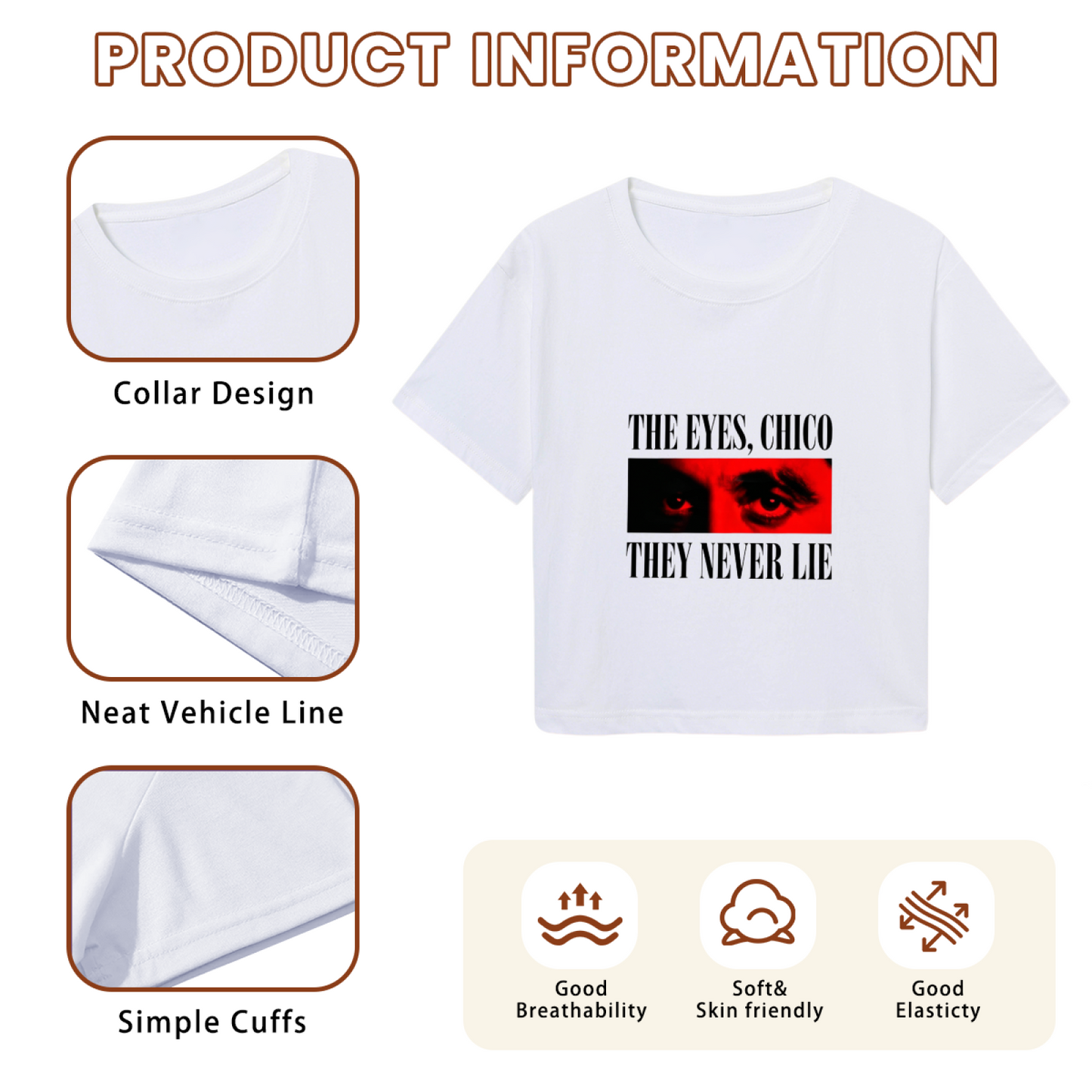 The Eyes Chico They Never Lie Classic Movie White Crop Top ¨C Retro Film Fan Graphic Tee