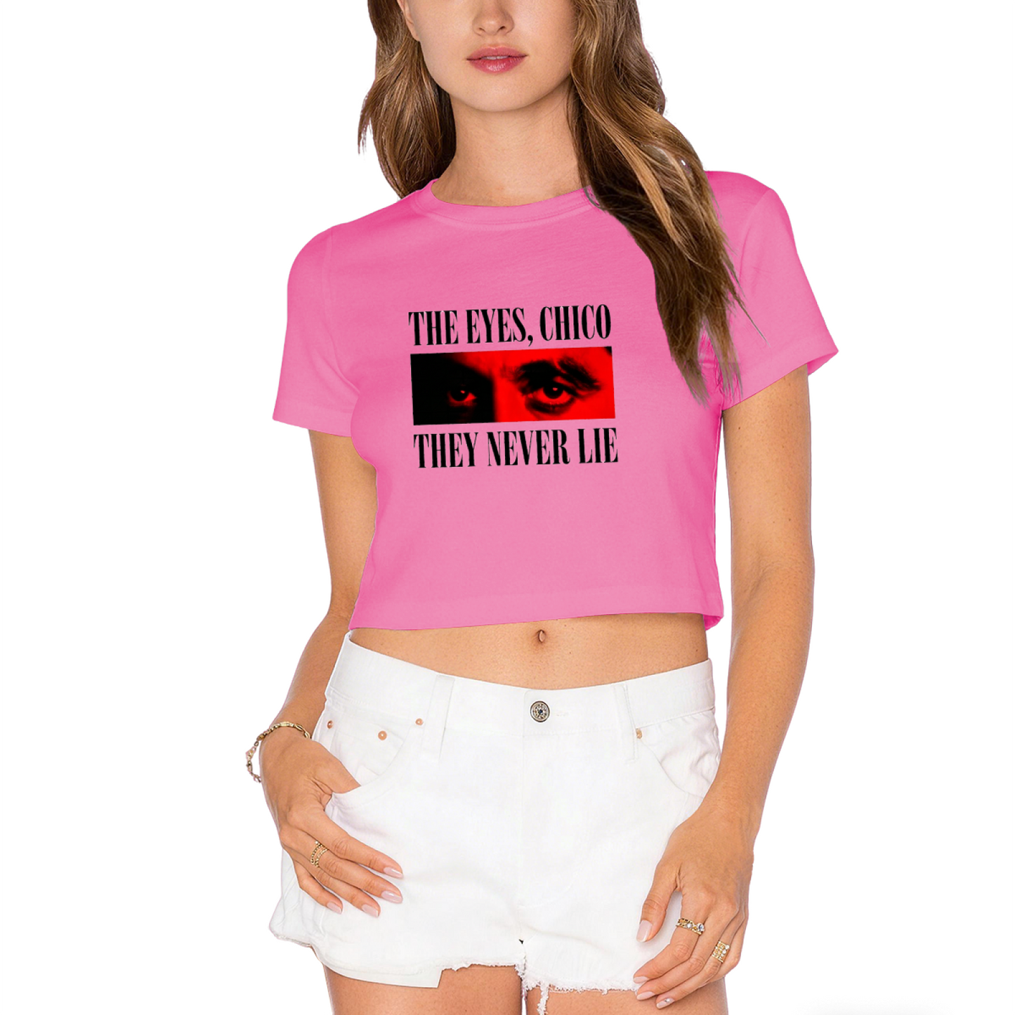 The Eyes Chico They Never Lie Classic Movie White Crop Top ¨C Retro Film Fan Graphic Tee