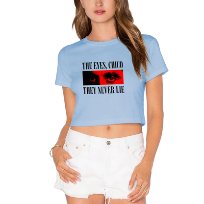 The Eyes Chico They Never Lie Classic Movie White Crop Top ¨C Retro Film Fan Graphic Tee