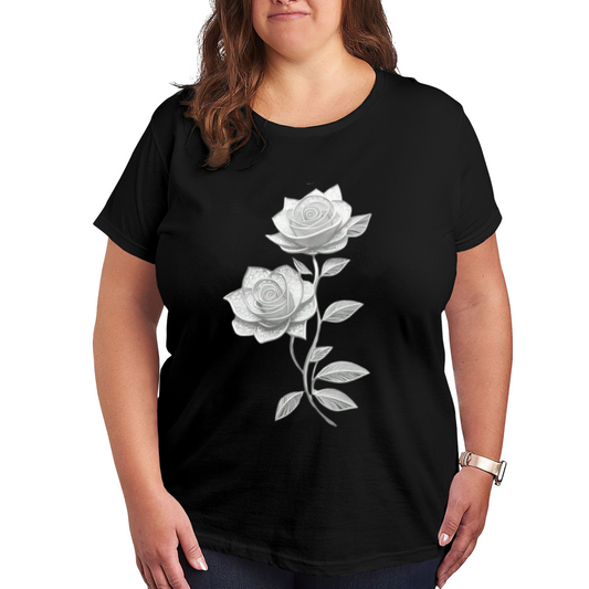 Minimal Sketch Twin Roses Monochrome Floral Tee