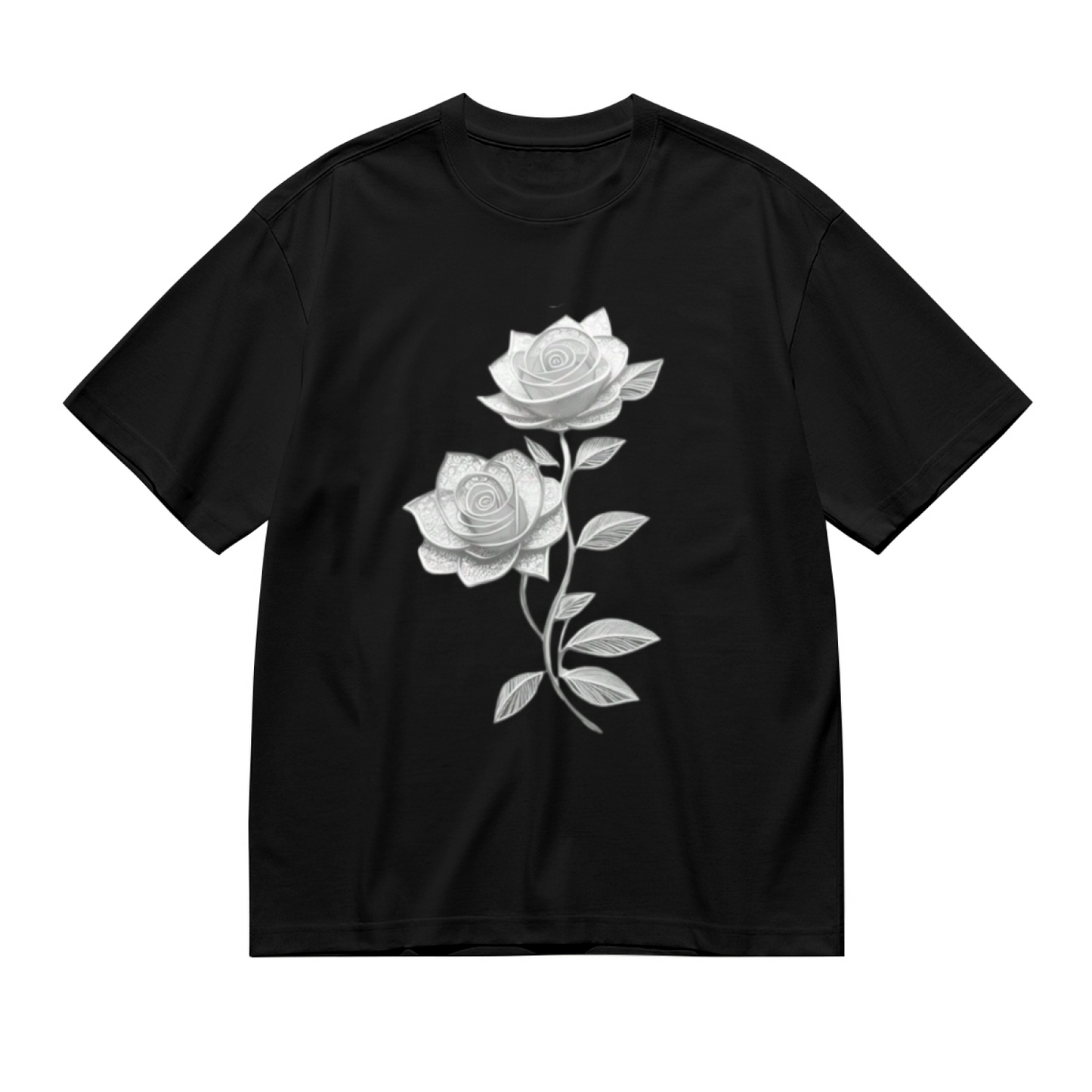 Minimal Sketch Twin Roses Monochrome Floral Tee