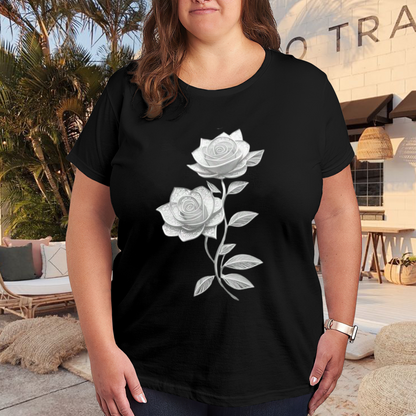 Minimal Sketch Twin Roses Monochrome Floral Tee