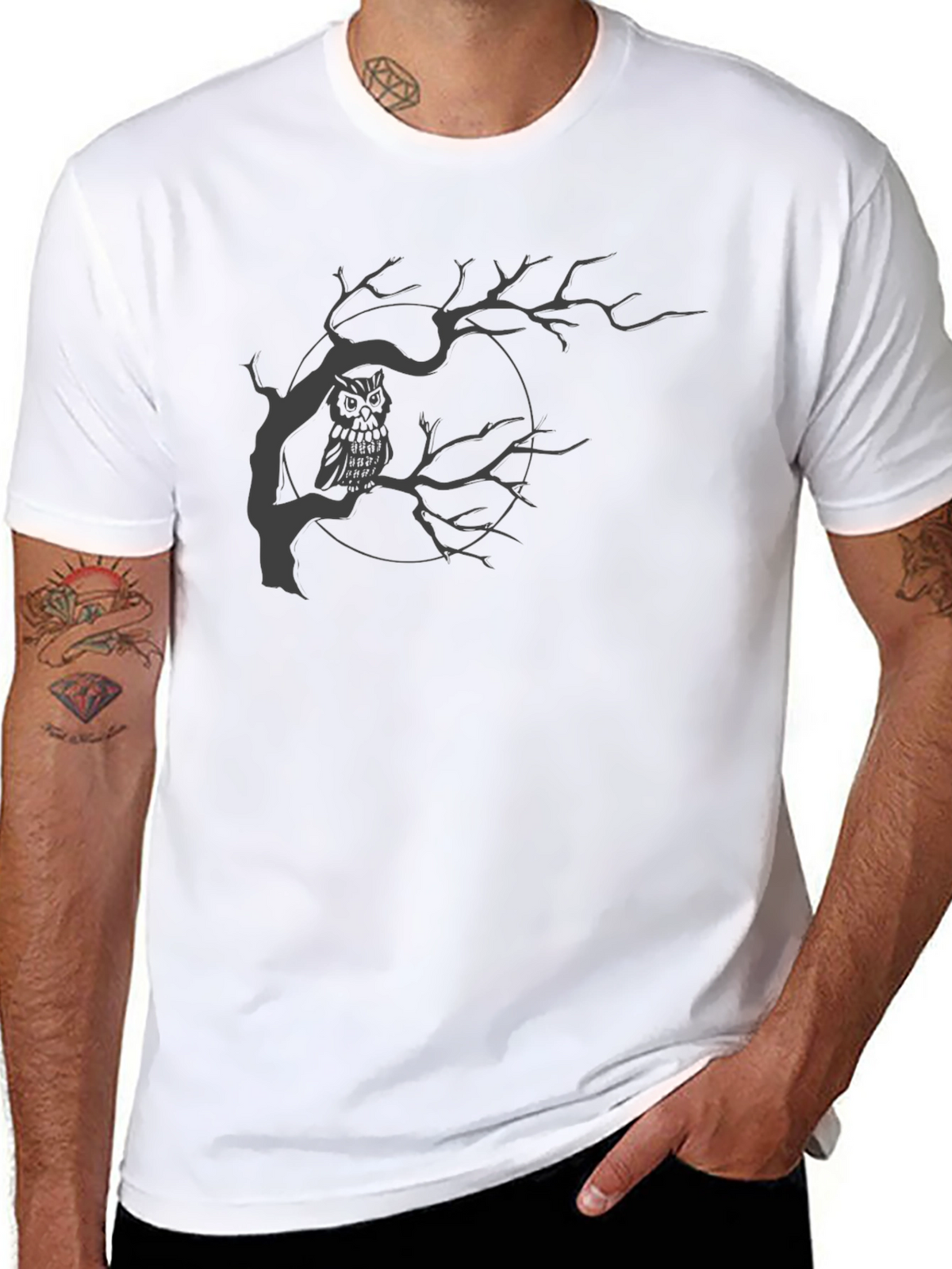 Owl in Tree Graphic T-Shirt - Mens Black Tee