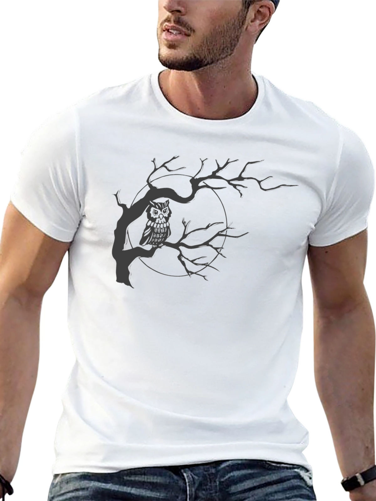 Owl in Tree Graphic T-Shirt - Mens Black Tee