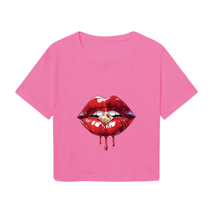 Juicy Dripping Diamond Red Lips Glam Pink Crop Top