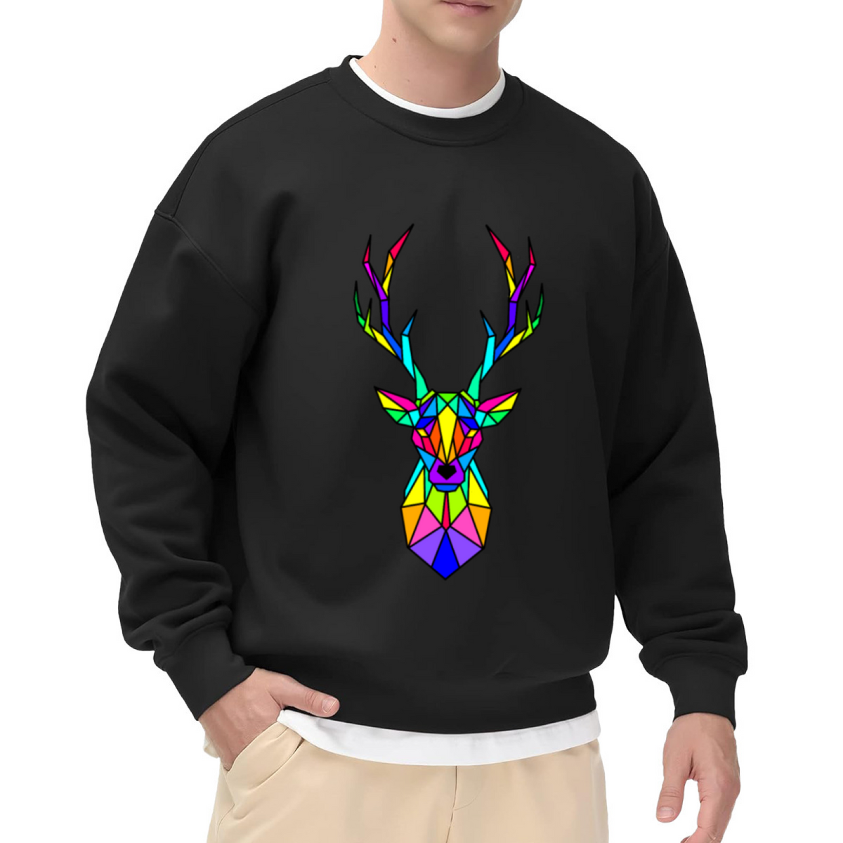 Vibrant Geometric Multicolor Stag Deer Head Art Crewneck Sweatshirt