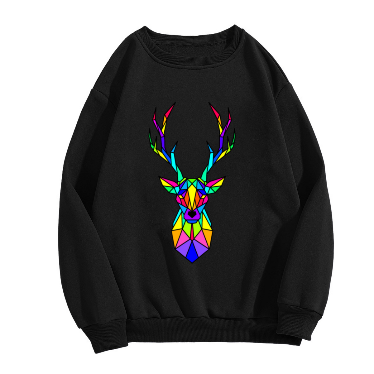 Vibrant Geometric Multicolor Stag Deer Head Art Crewneck Sweatshirt