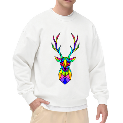 Vibrant Geometric Multicolor Stag Deer Head Art Crewneck Sweatshirt