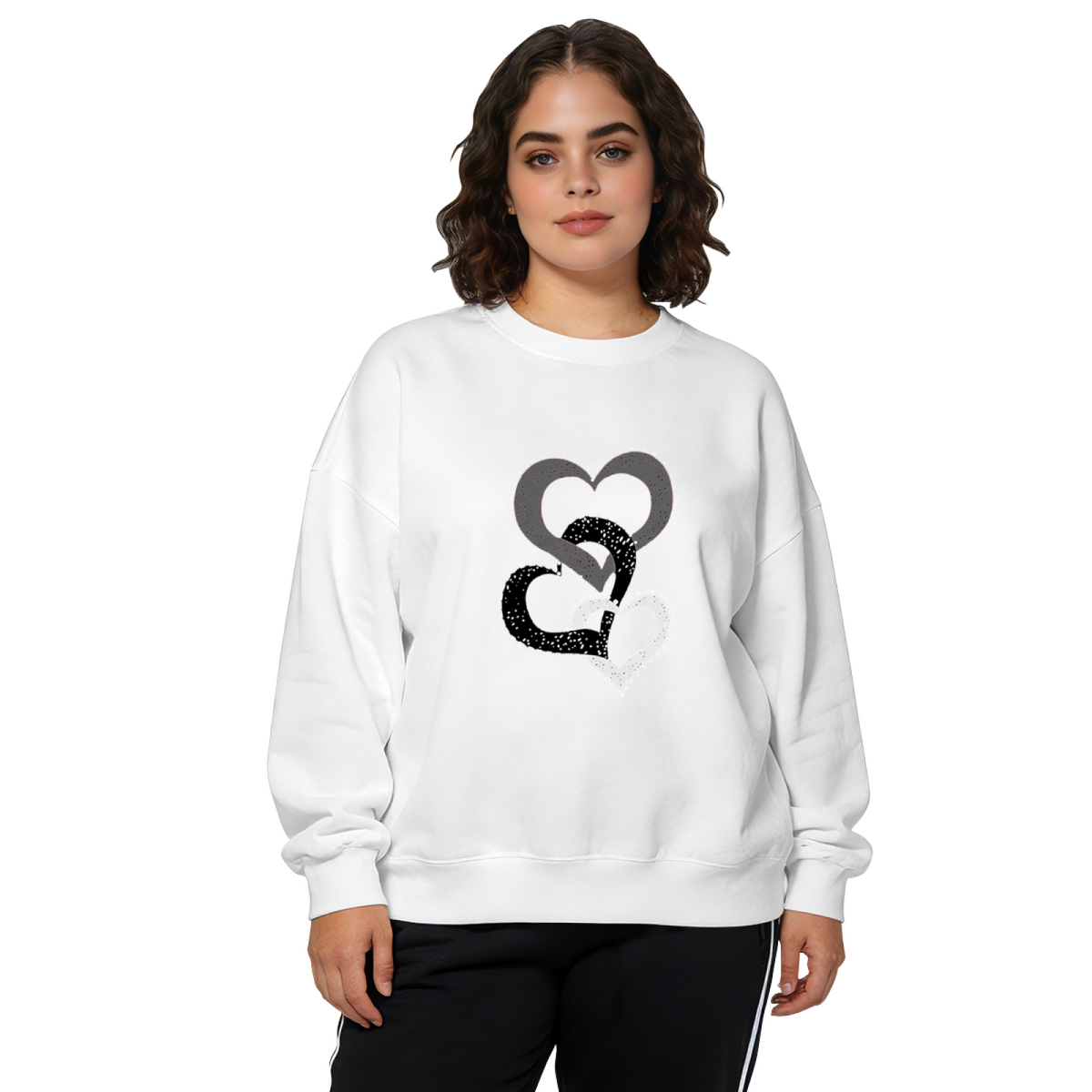Layered Sparkly Intertwined Hearts Graphic Crewneck Sweatshirt