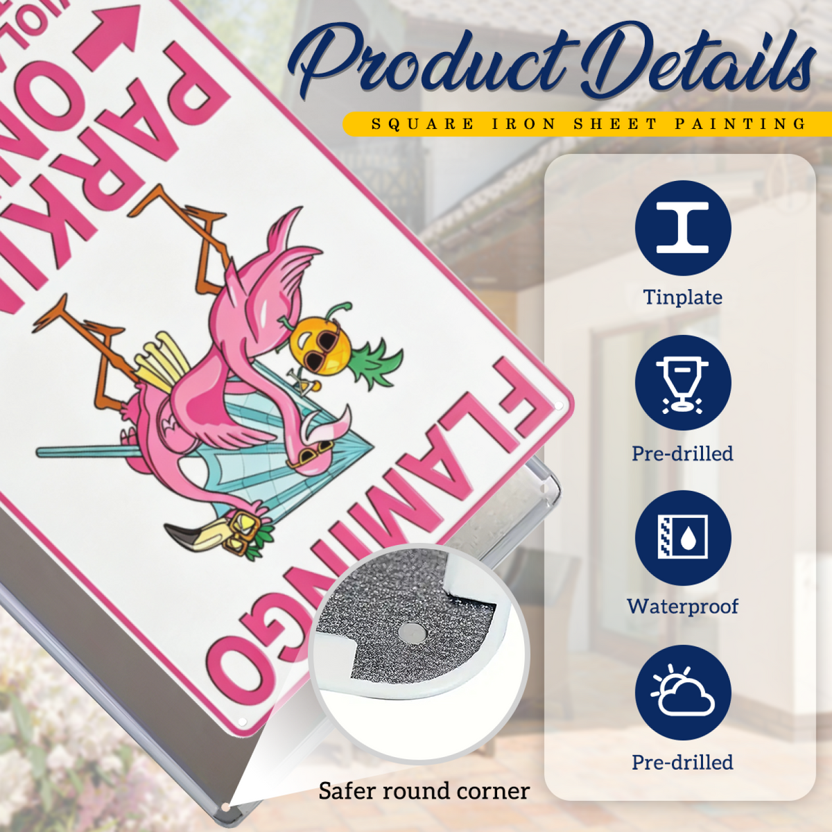 Tropical Flamingo Parking Only Funny Beach Metal Sign