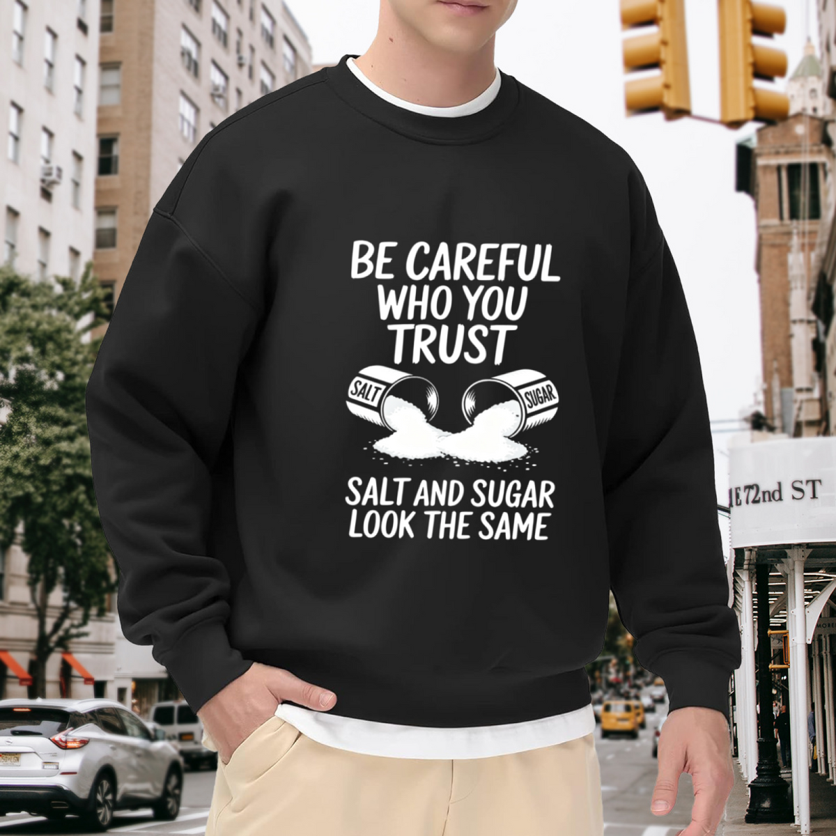 Salt & Sugar Trust Wise Quote Graphic Crewneck Sweatshirt