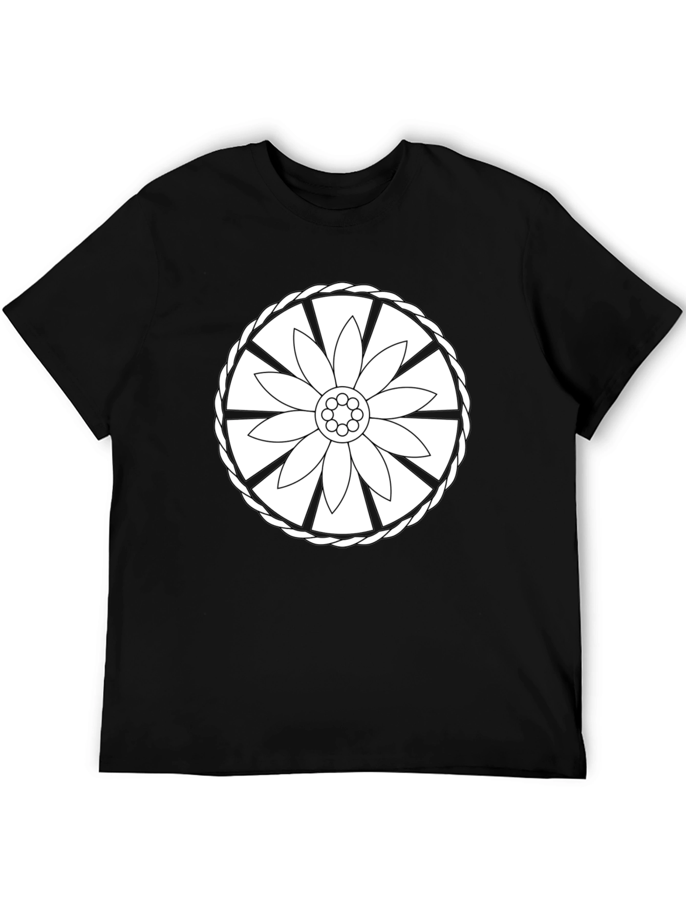 Black Tee with Floral Wheel Design