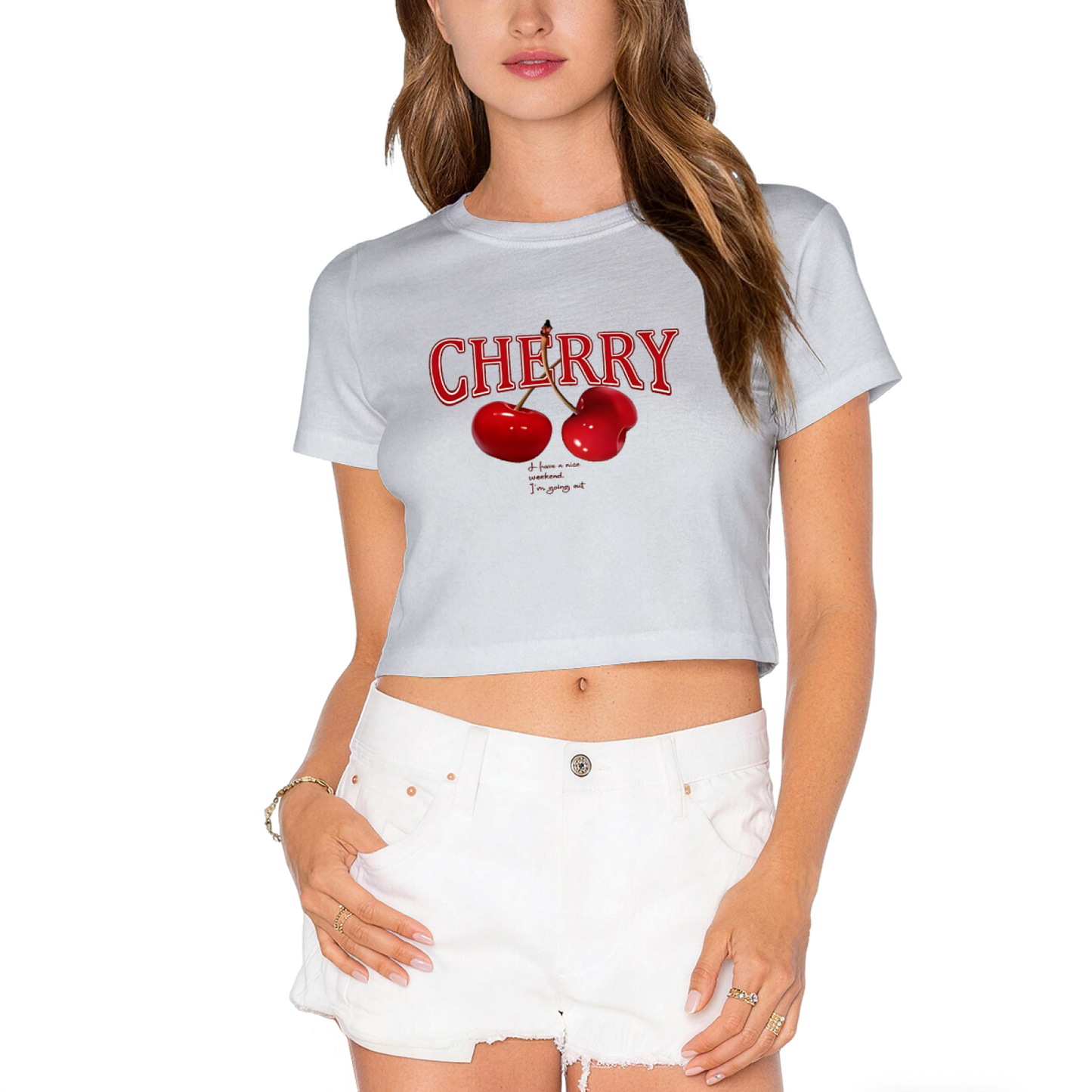 Vintage Cherry Letter Red Crop Top ¨C Sweet Fruit Retro Y2K Cropped T-Shirt