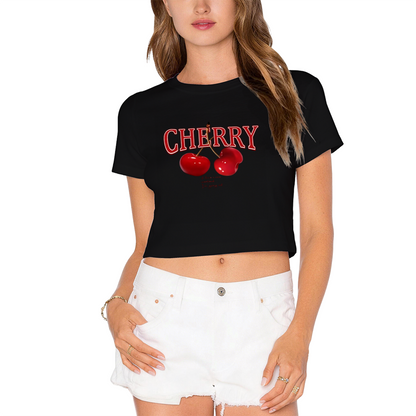 Vintage Cherry Letter Red Crop Top ¨C Sweet Fruit Retro Y2K Cropped T-Shirt
