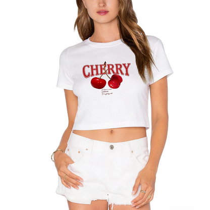 Vintage Cherry Letter Red Crop Top ¨C Sweet Fruit Retro Y2K Cropped T-Shirt