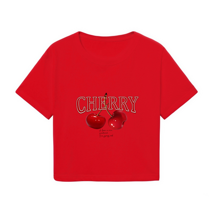 Vintage Cherry Letter Red Crop Top ¨C Sweet Fruit Retro Y2K Cropped T-Shirt