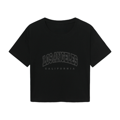 Vintage Los Angeles California Black Crop Top ¨C Dark Varsity City Graphic Tee