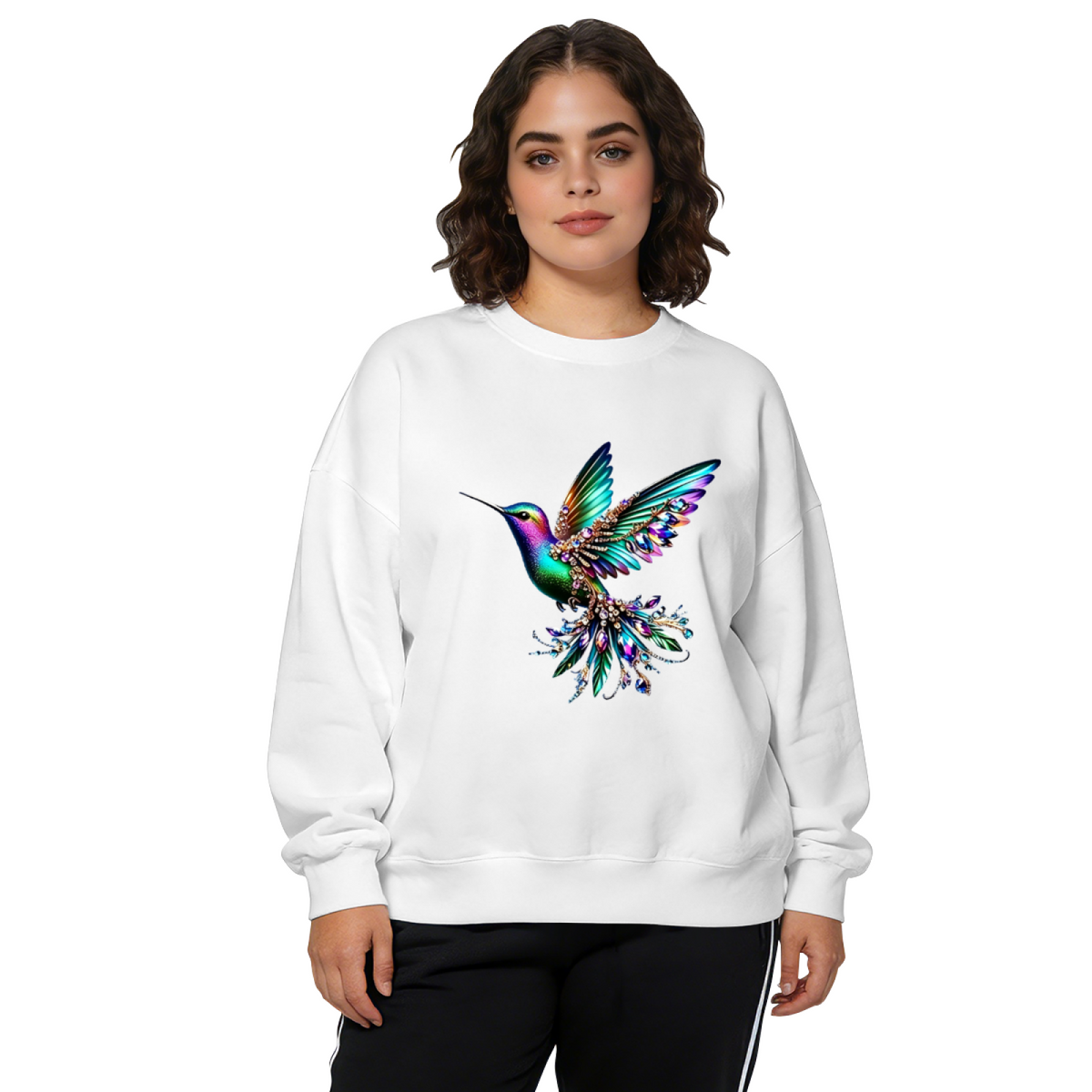 Jeweled Rainbow Hummingbird Elegant Art Crewneck Sweatshirt