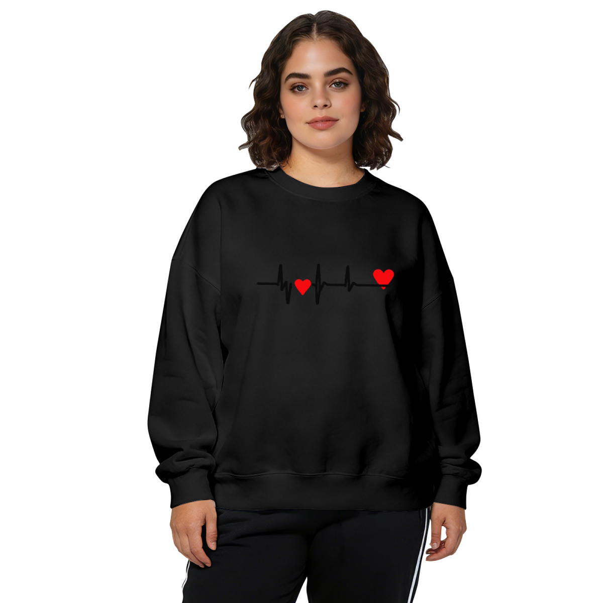 Heartbeat Line Red Love Heart Minimal Crewneck Sweatshirt