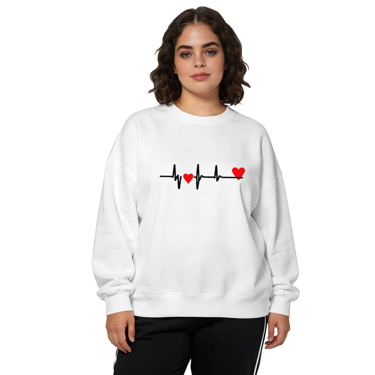 Heartbeat Line Red Love Heart Minimal Crewneck Sweatshirt