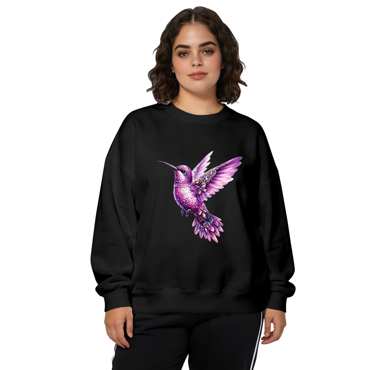 Luxurious Gem?Stoned Purple Hummingbird Crewneck Sweatshirt