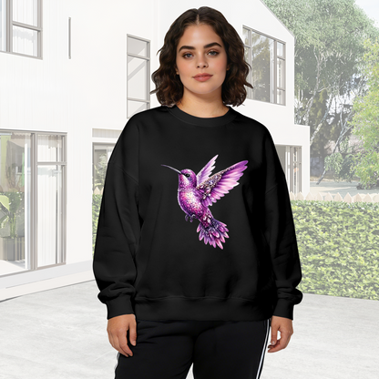 Luxurious Gem?Stoned Purple Hummingbird Crewneck Sweatshirt