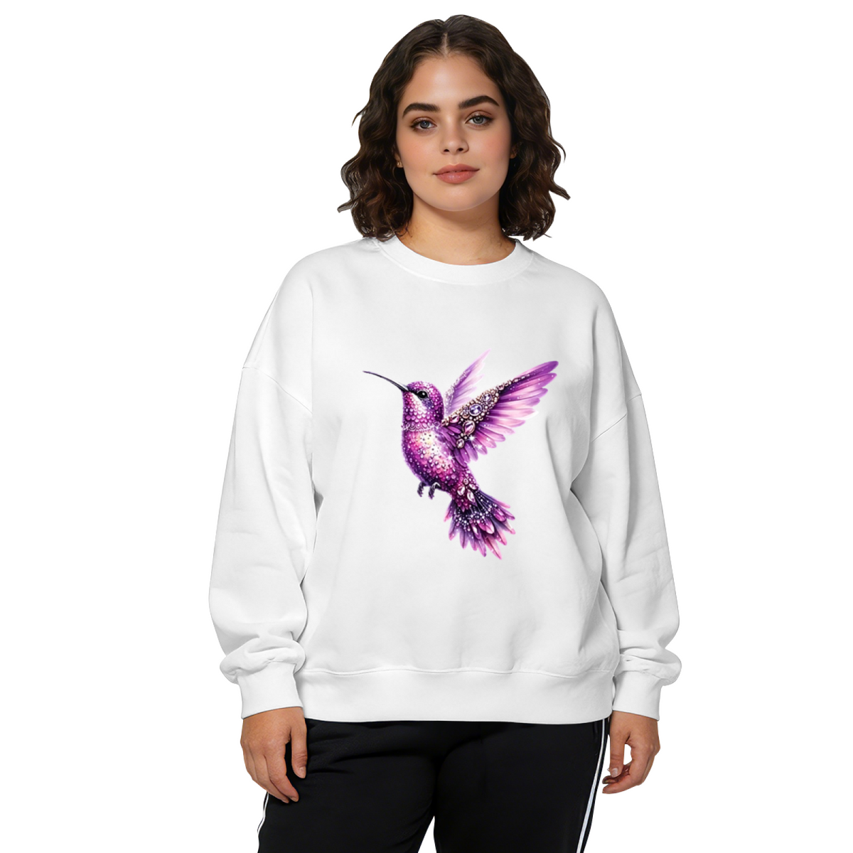 Luxurious Gem?Stoned Purple Hummingbird Crewneck Sweatshirt