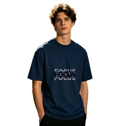 Men's Stacked FOCUS Text Layered Font Motivational Graphic T-Shirt