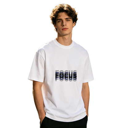Men's Stacked FOCUS Text Layered Font Motivational Graphic T-Shirt