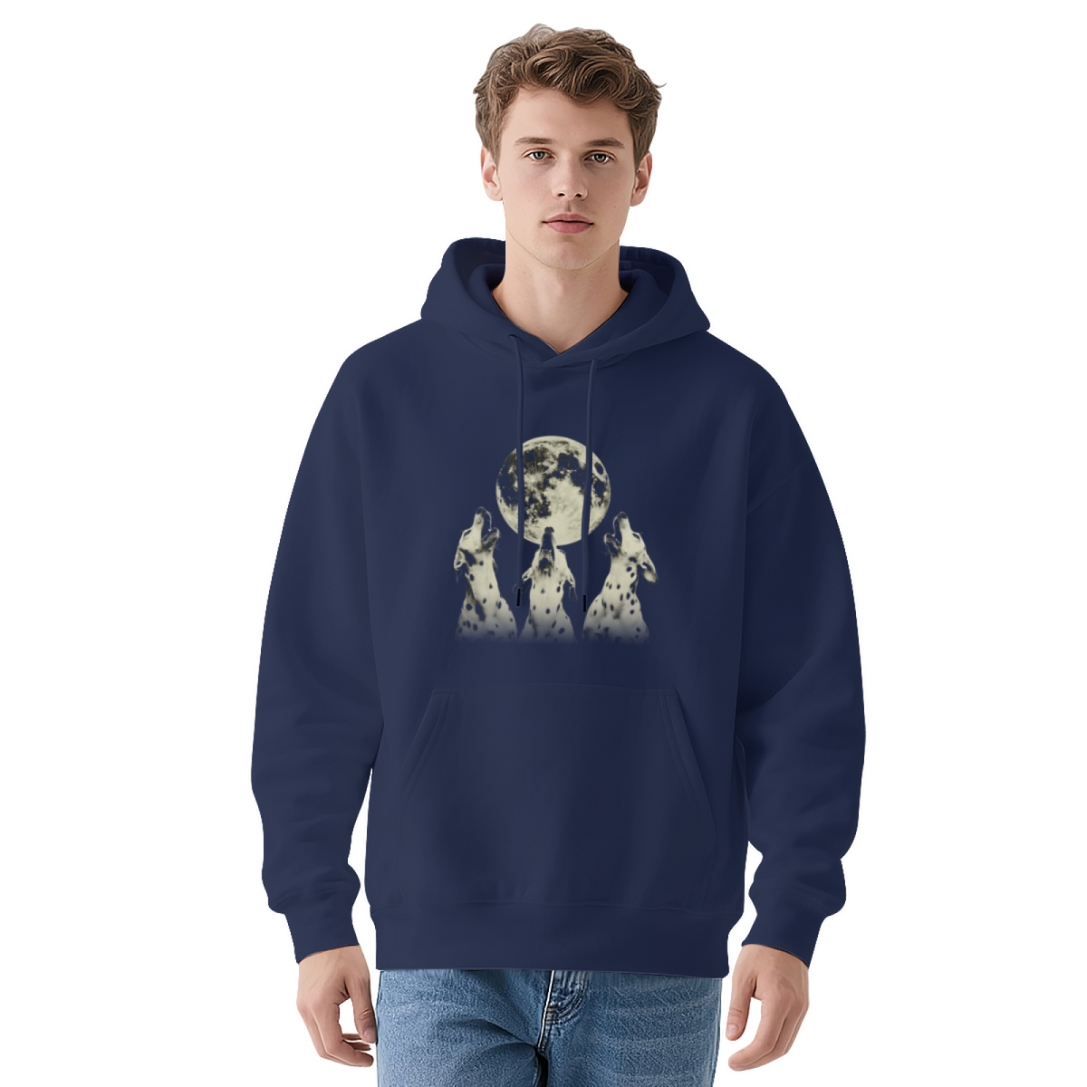 Three Dalmatians Howling At Moon Red Hoodie, Dog Lover Cozy Daily Top