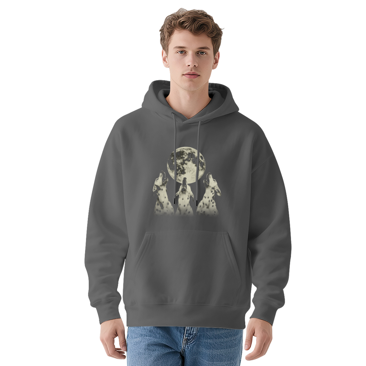 Three Dalmatians Howling At Moon Red Hoodie, Dog Lover Cozy Daily Top