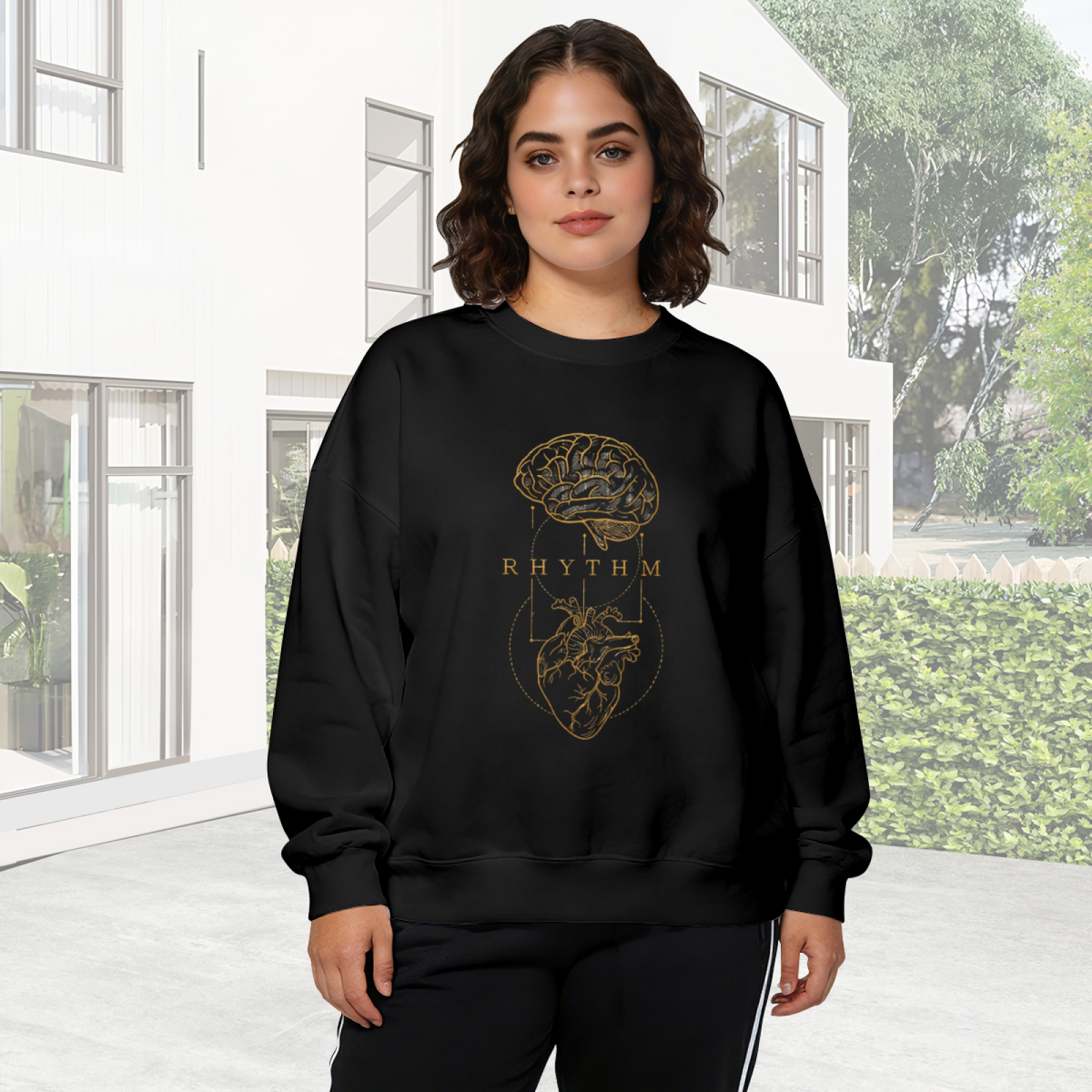 Rhythm Brain & Anatomical Heart Art Graphic Crewneck Sweatshirt