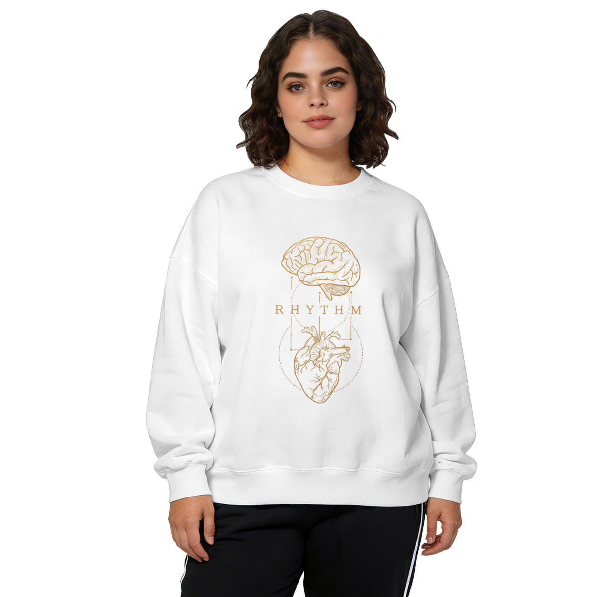 Rhythm Brain & Anatomical Heart Art Graphic Crewneck Sweatshirt