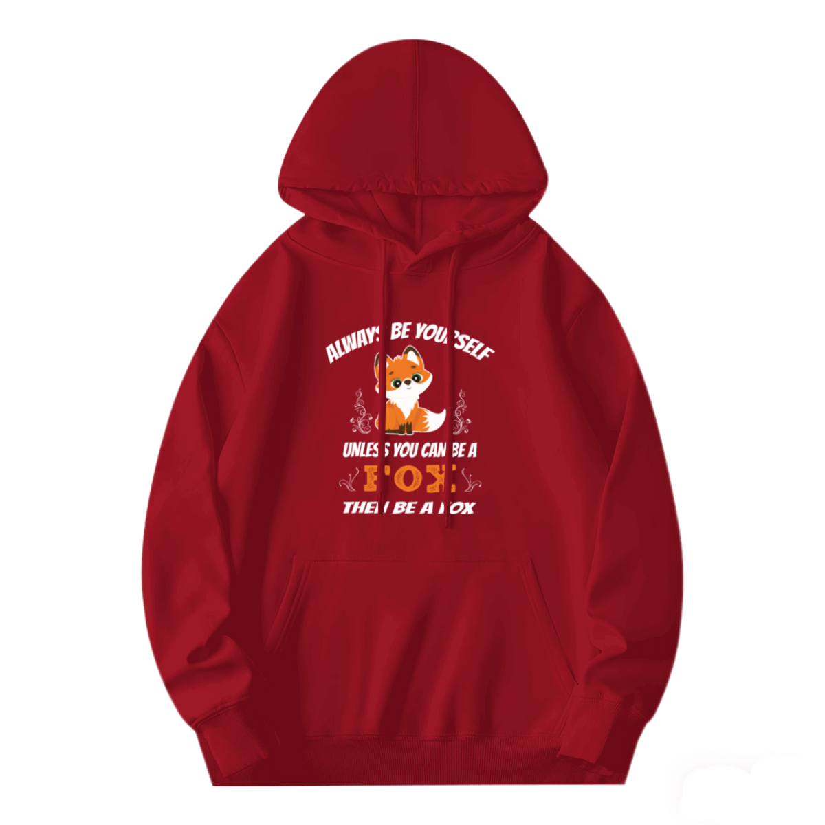 Cute Fox Slogan Print Red Hoodie, Soft & All-Day Comfort Unisex Pullover