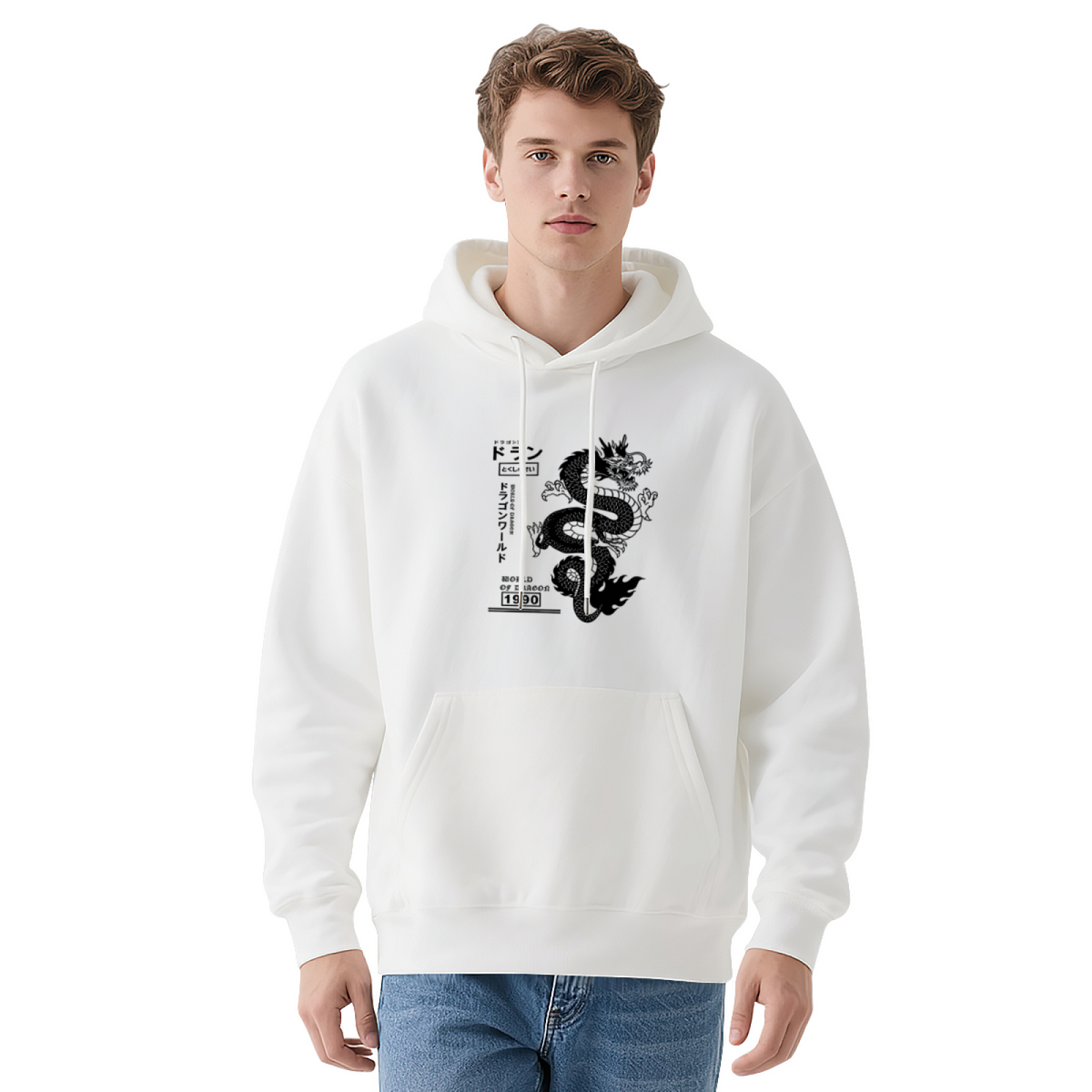 Japanese Retro Black Dragon Graphic Streetwear Hoodie