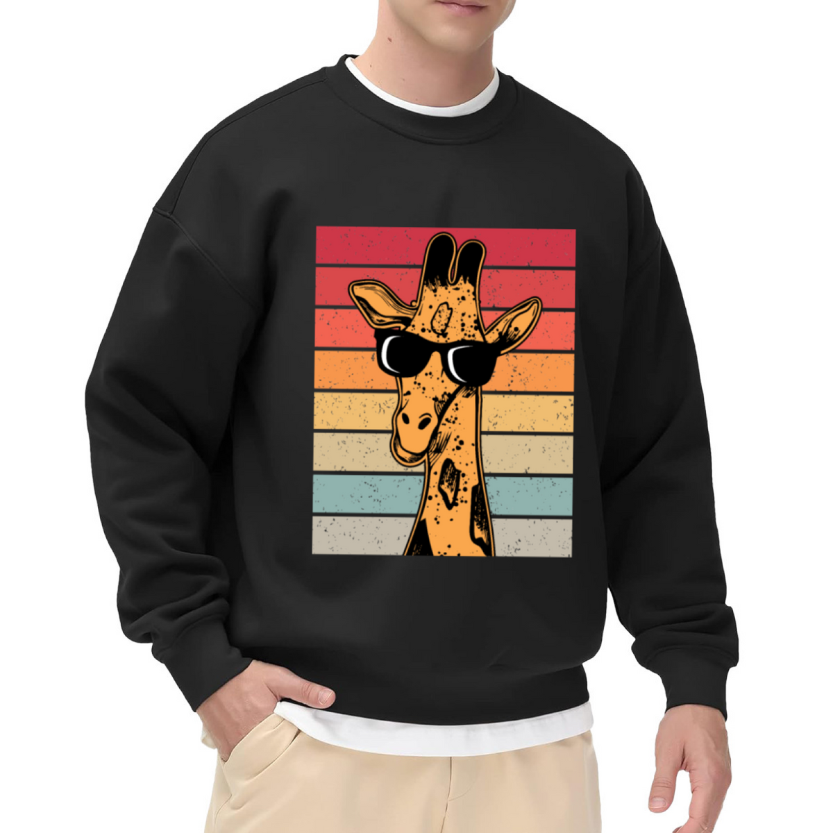 Retro Cool Sunglasses Giraffe Vintage Striped Crewneck Sweatshirt