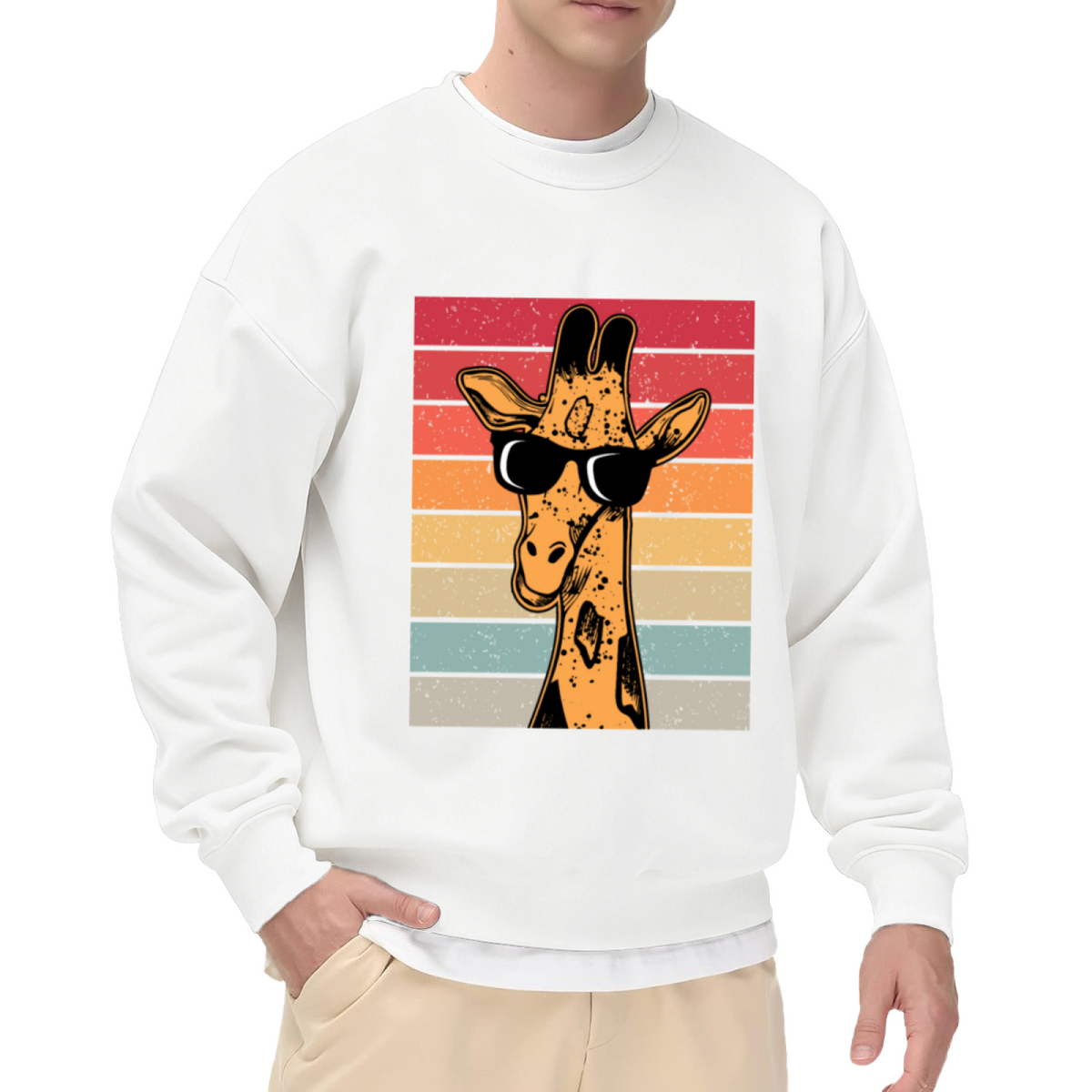 Retro Cool Sunglasses Giraffe Vintage Striped Crewneck Sweatshirt