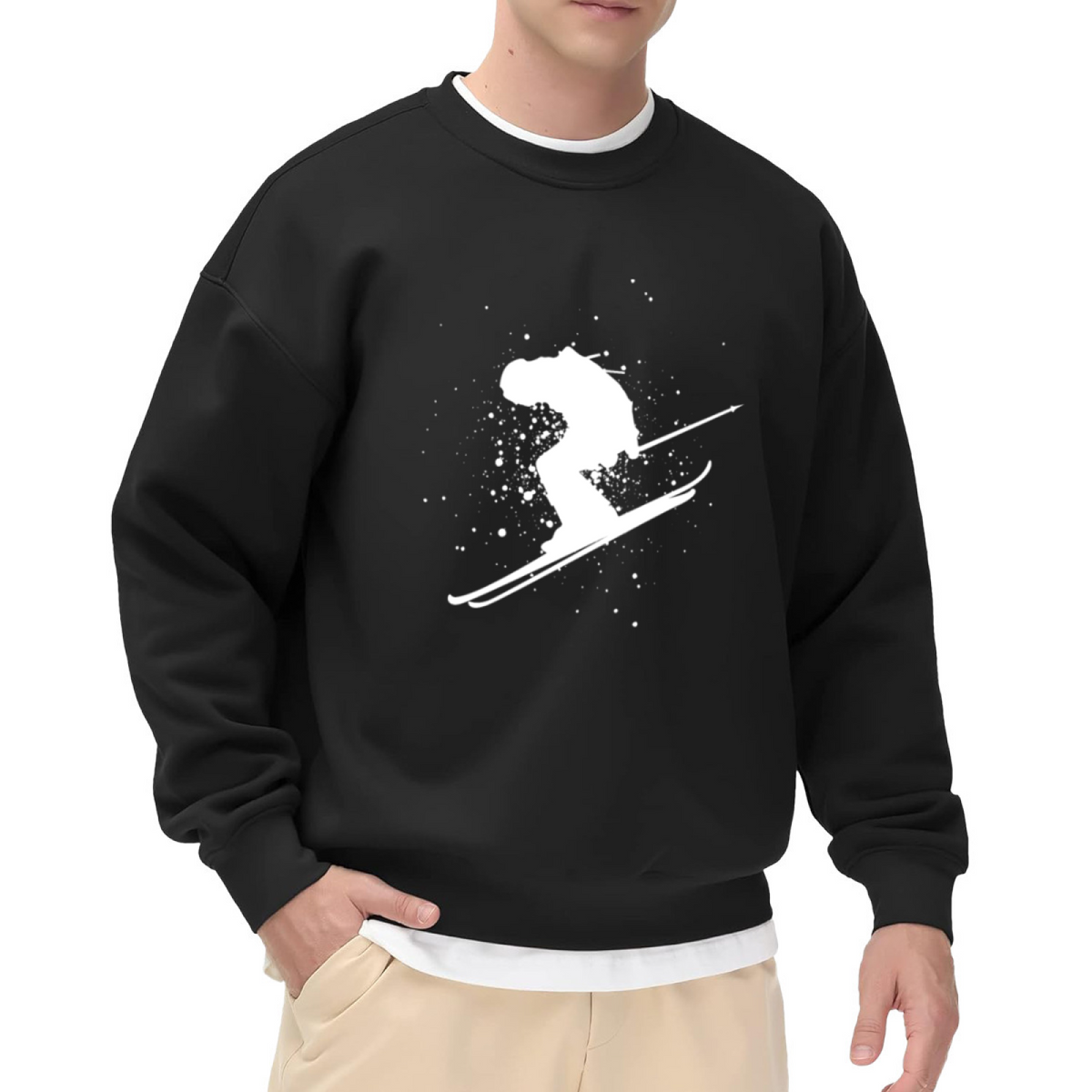 Winter Ski Jumper Snow Silhouette Black Crew Sweatshirt