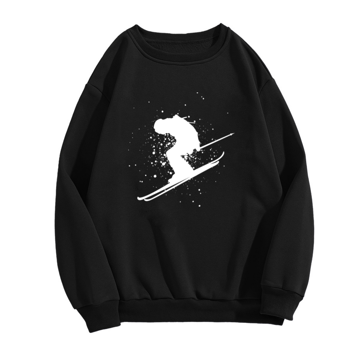 Winter Ski Jumper Snow Silhouette Black Crew Sweatshirt