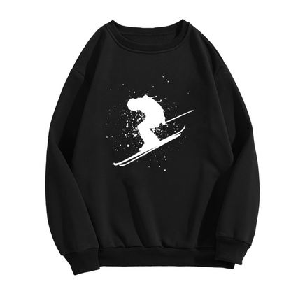 Winter Ski Jumper Snow Silhouette Black Crew Sweatshirt