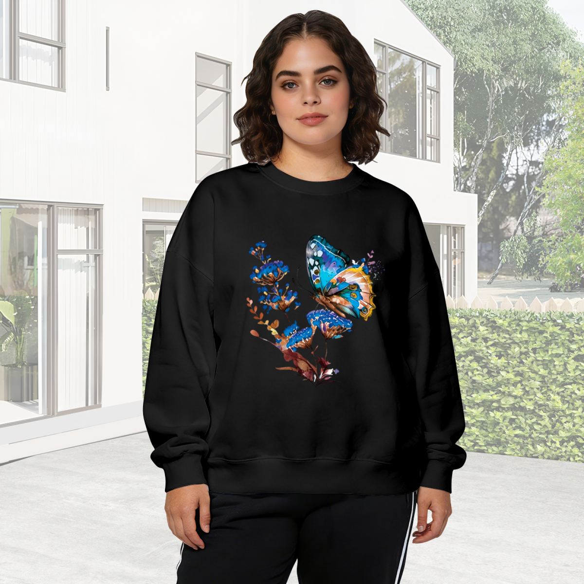 Neon Pink Scream Ghostface Horror Graphic Black Crewneck Sweatshirt