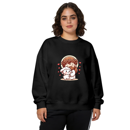 Cute Cartoon Jesus With Lamb Faith Crewneck Sweatshirt
