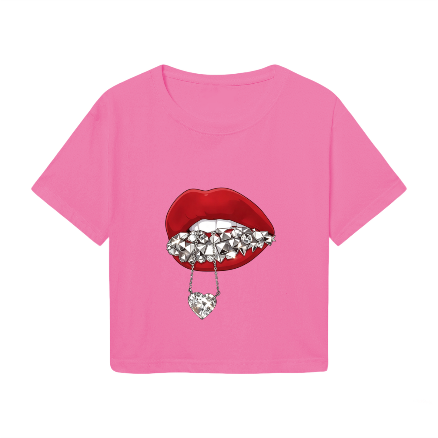 Spike Grill Diamond Heart Lips Y2K Crop Top
