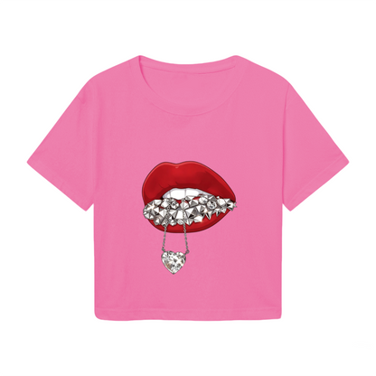 Spike Grill Diamond Heart Lips Y2K Crop Top