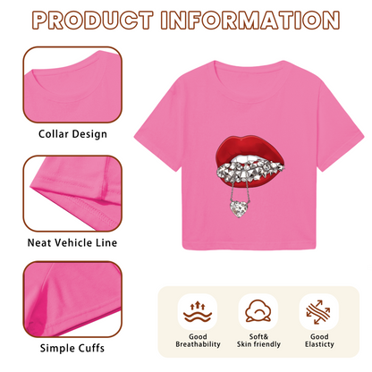 Spike Grill Diamond Heart Lips Y2K Crop Top