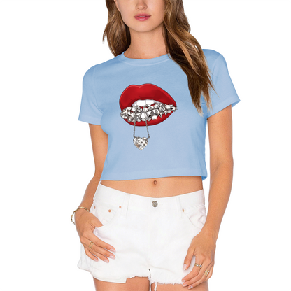 Spike Grill Diamond Heart Lips Y2K Crop Top