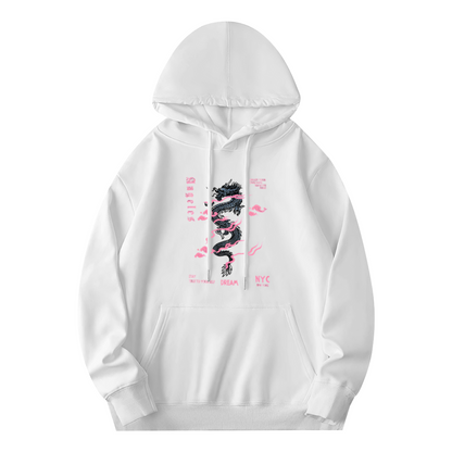 Pink Cloud Dragon NYC Dream Art White Hoodie