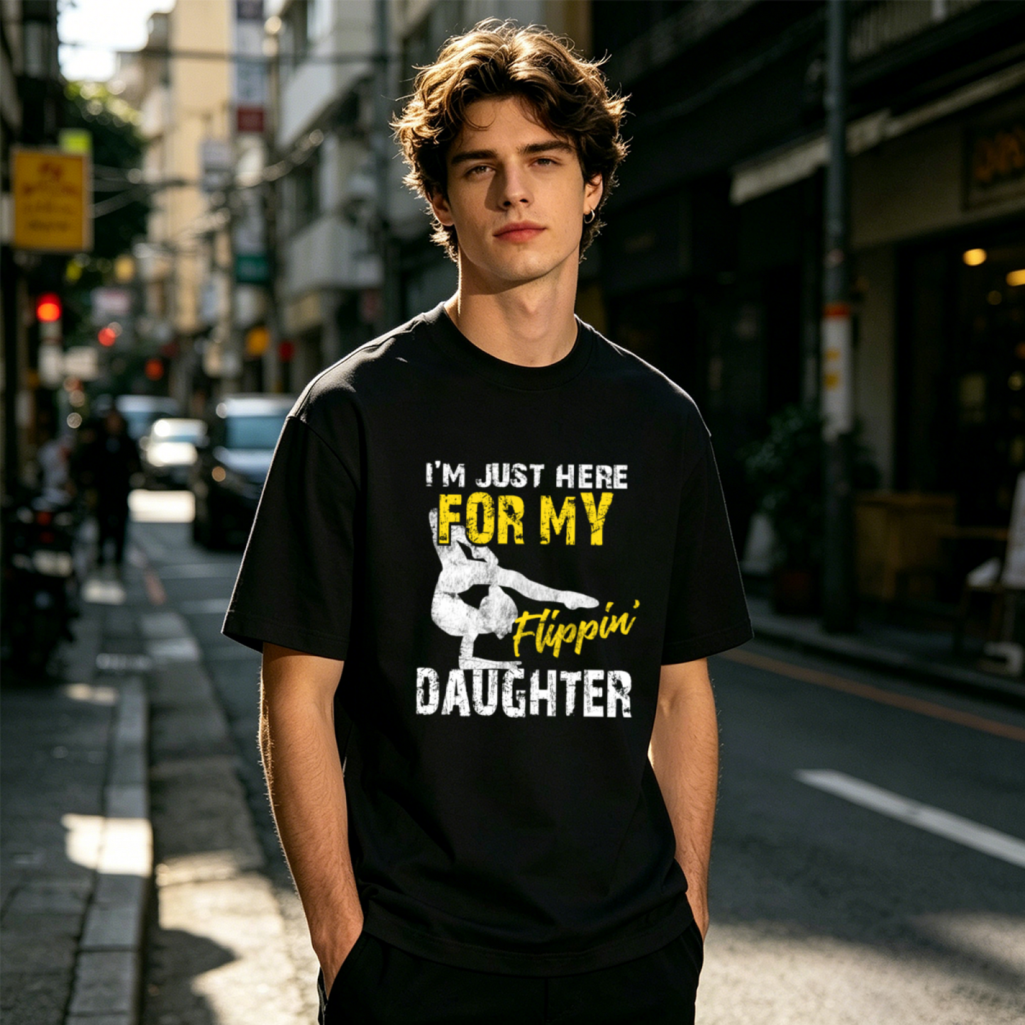 Dad I'm Just Here For My Flippin Daughter Gymnastics Vintage T-Shirt