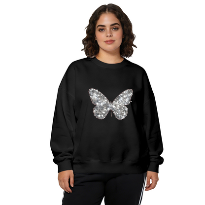 Shimmer Glitter Green Rose Art Black Crewneck Sweatshirt
