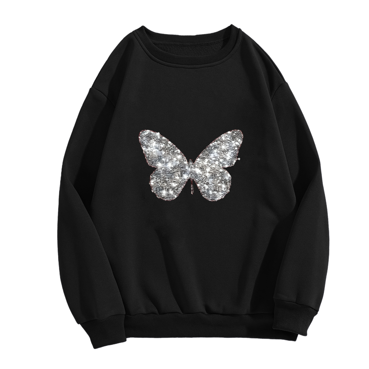 Shimmer Glitter Green Rose Art Black Crewneck Sweatshirt
